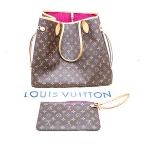 Louis Vuitton Neverfull MM Tote & Pouch Monogram Coated Canvas Handbag